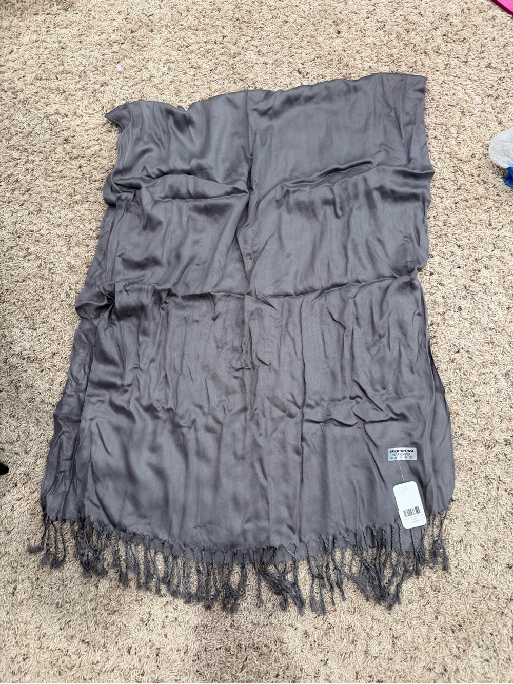 pashmina Gray Fringed Pashmina Wrap